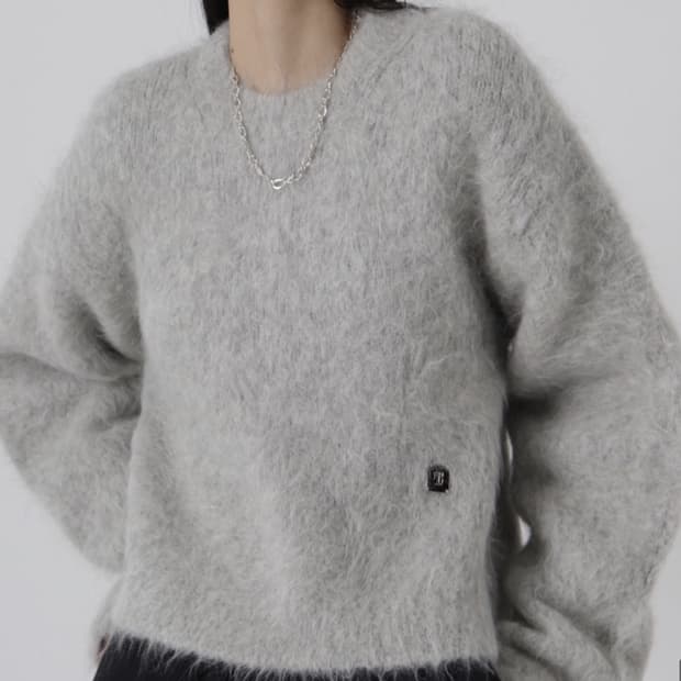 트리밍버드 알파카 크롭 니트 그레이