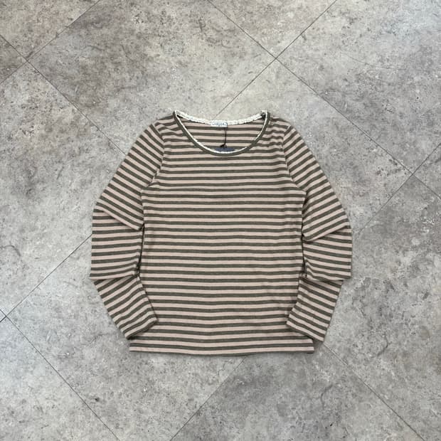 핑크 브라운 스트라이프 레이스 롱슬리브 #csz656