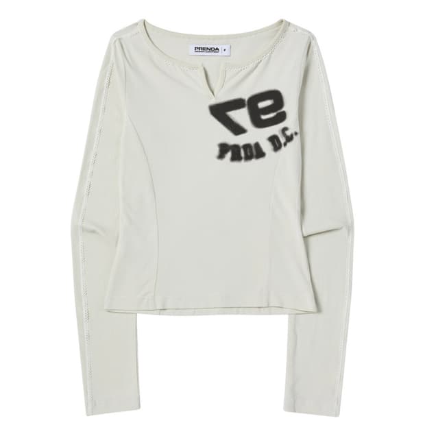 LACE NECK BUTTON LONG SLEEVE OATMEAL