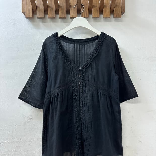 일본빈티지 코튼 100% 시어 오픈 블라우스