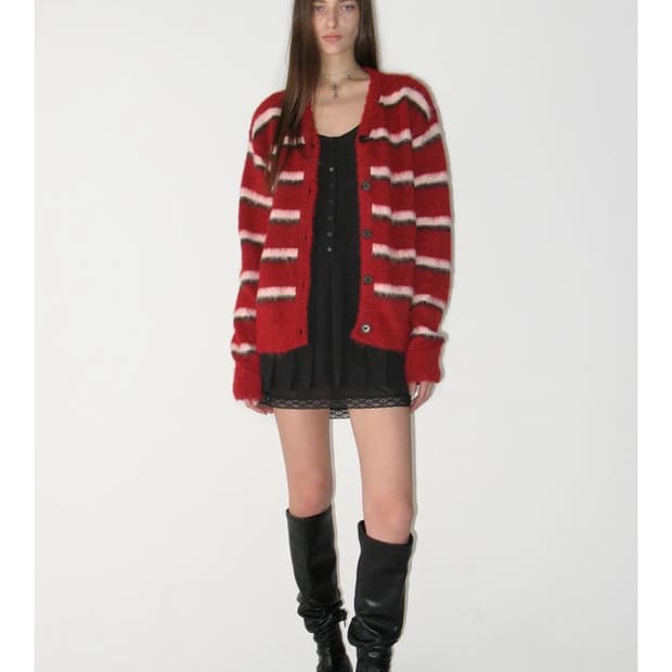 썬번프로젝트 헤어리 오버핏 가디건 버건디