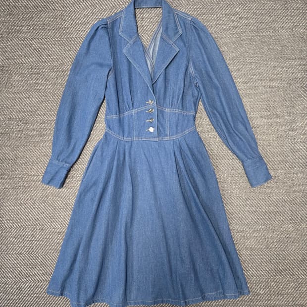 샤틴 25ss 청 데님 플레어 원피스 허리밴딩 원피스