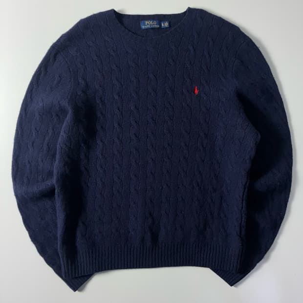 Polo  폴로 랄프로렌 자수 울캐시미어 네이비 꽈배기 니트
