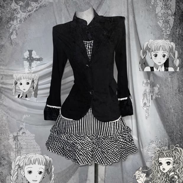 무채색 미와코깔 러블리 프릴 코디세트 