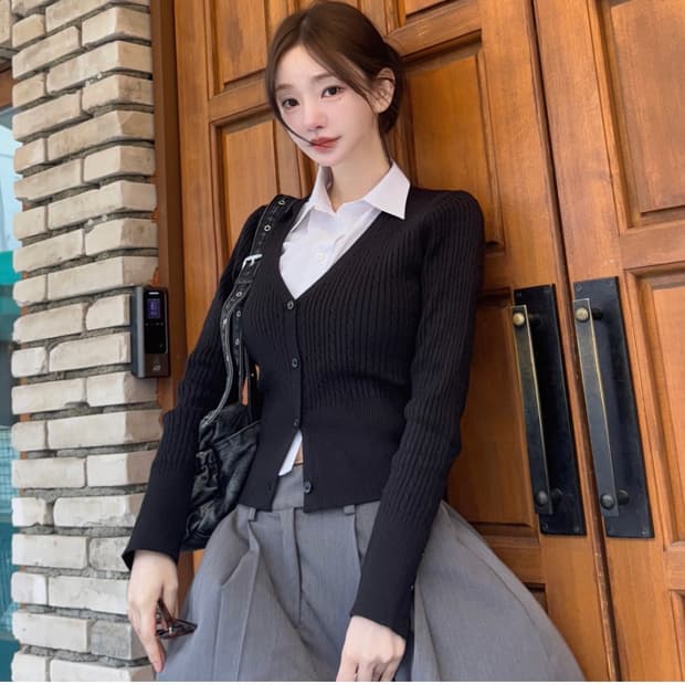 새상품) 카인다미 케이블 미니가디건 블랙