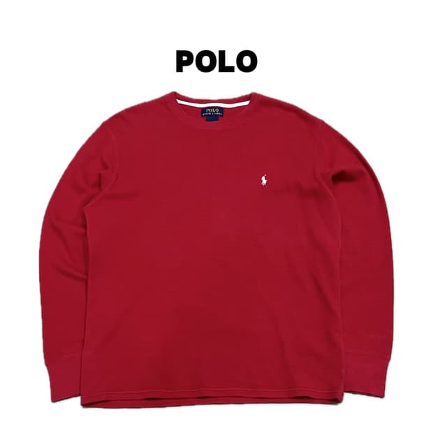 (M) 폴로 랄프로렌 라운드 와플 긴팔 티 레드