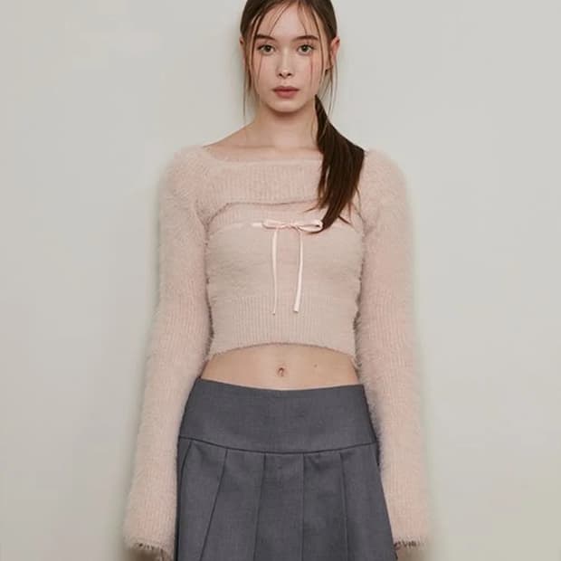 새상품 낫유어로즈 리브 볼레로 세트 핑크