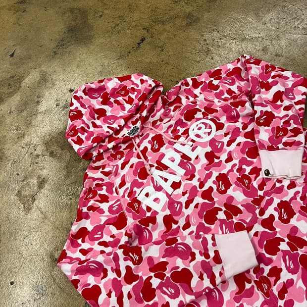 베이프 핑크 ABC 카모 후드티 