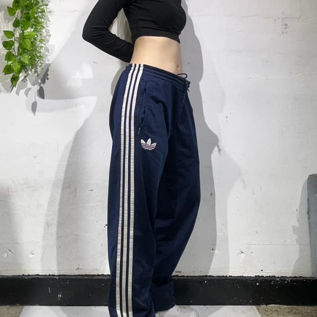 90s 아디다스 네이비 화이트 삼선 파이어버드 와이드 트레이닝 팬츠