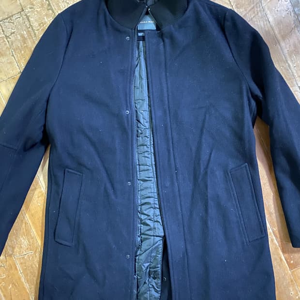 자라 맨 블랙 울 혼방 코트 L (100)