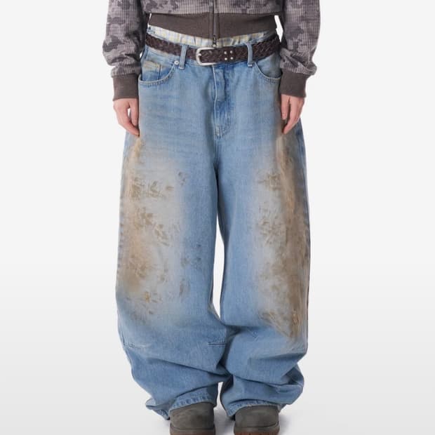 아캄 Dirty Washed Denim Pants (Blue)