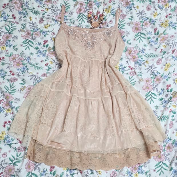 일본빈티지)로즈로맨틱 모리걸 레이스자수 엑시즈팜깔 히메갸루캉캉슬리브리스