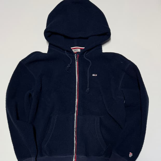 여성 타미 진스 뽀글이 오버핏 플리스 자켓 s 네이비