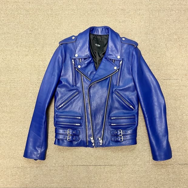 206옴므 블루 가죽 라이더 자켓