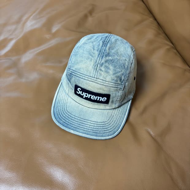 슈프림 캠프캡 모자 박스로고 24ss 더티 데님 인디고