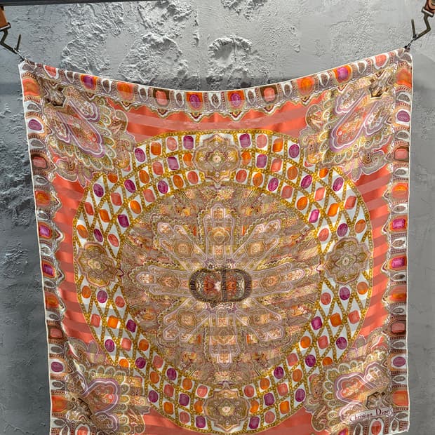 크리스찬 디올 CD 모노그램 아카이브 실크 스카프 오렌지