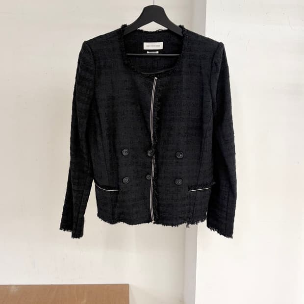 이자벨 마랑 에뚜왈 검정 더블 브레스티드 트위드 자켓 