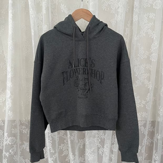 S) 플라스틱 아일랜드 토끼 크롭 후드 차콜