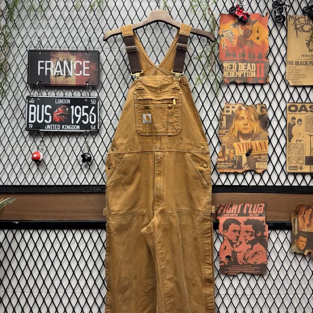 칼하트 오리지널 워크웨어 오버롤 멜빵 밑단 지퍼 포인트 브라운