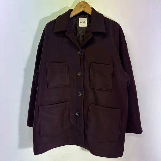 우먼OS 스튜디오톰보이 딥와인색 오버핏 울자켓