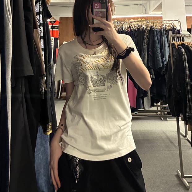 M)Russ.k 빈티지 여성 날개 프린팅 반팔