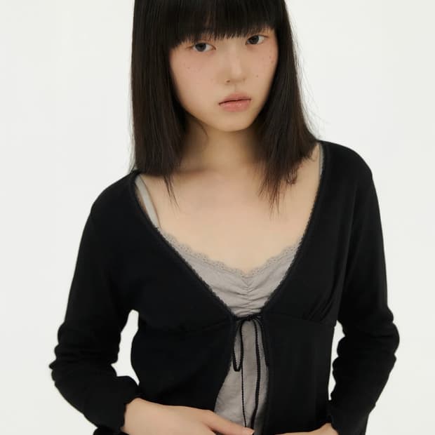 미레코 RIBBON GLITTER LACE CARDIGAN (BLACK)