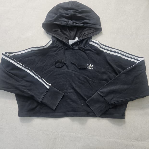 S 아디다스 블랙 크롭 후드티 0303Y