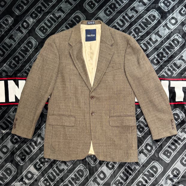 노티카 램스울 체크 패턴 브라운 블레이져 42R XL