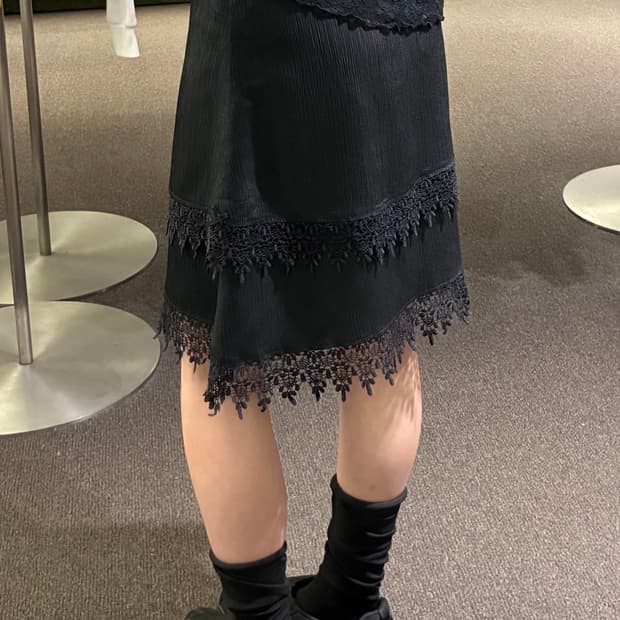 OS)Japanese vintage 여성 꽃레이스 디테일 미니 스커트