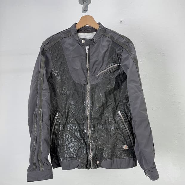 디젤 블랙 패널 믹스 사이드 라이딩 레더 자켓