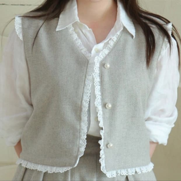 울 레이스 양면 배자 조끼 뷔스티에 베스트