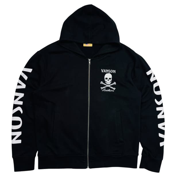 밴슨 레더 사이드 로고 블랙 후드집업 XL