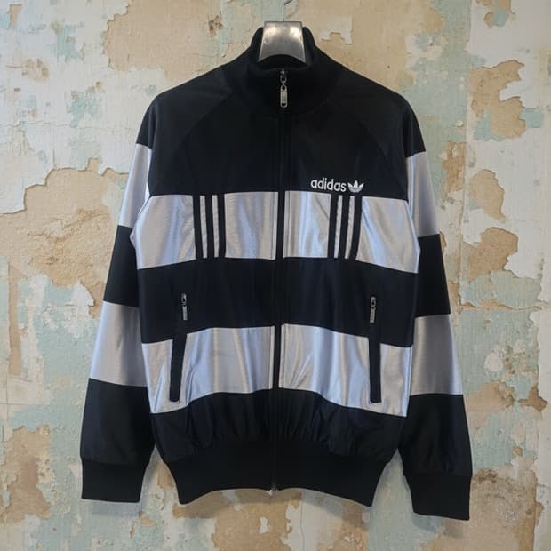 아디다스 블랙 실버 스트라이프 져지 자켓 L/Xl