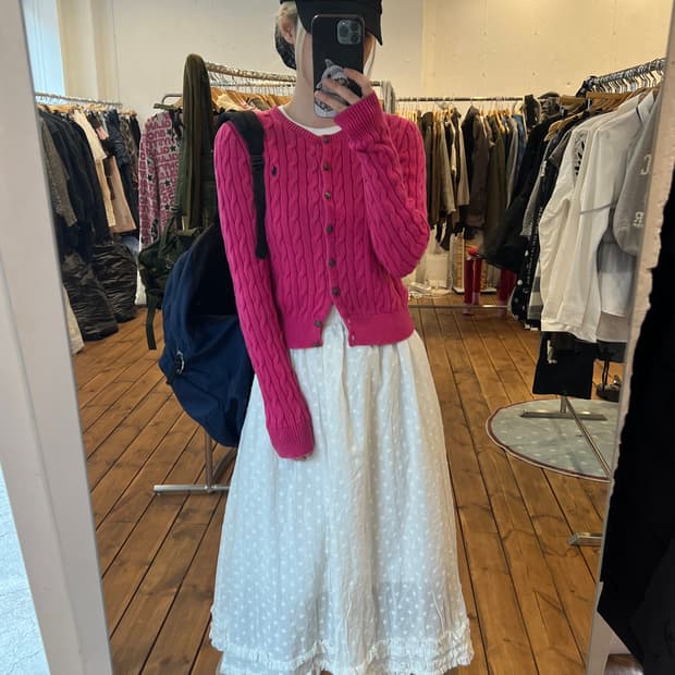 폴로 딥 핑크 니트 가디건