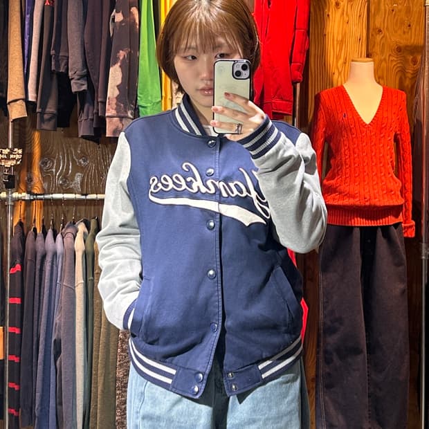 L MLB 뉴욕양키스 네이비 코튼 바시티 자켓