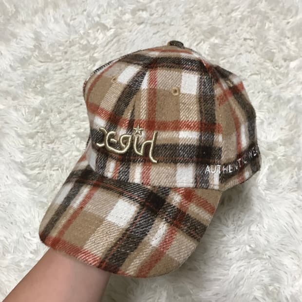 일본빈티지 엑스걸 체크 볼캡 모자