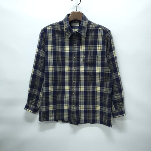 에드윈 남성 네이비 옐로우 체크 모직 셔츠