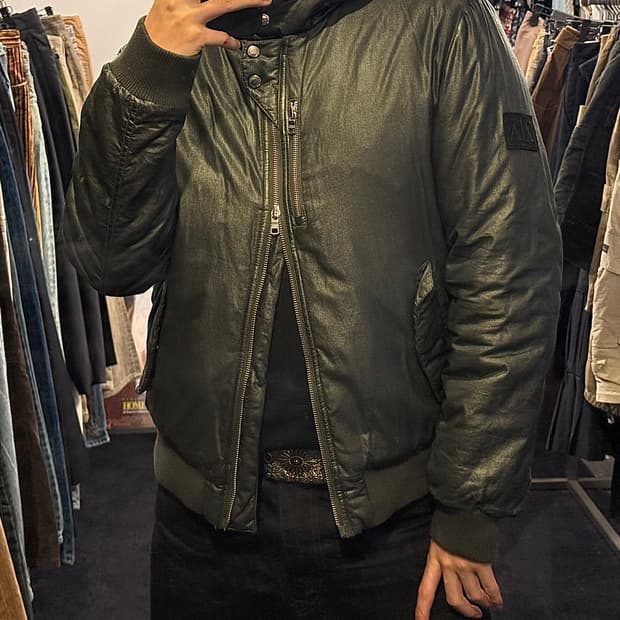 아르마니 익스체인지 알마니 카키 후드 후디 패딩 코팅 M 95 명품 털 