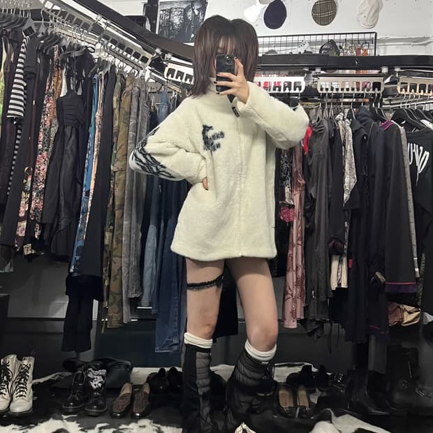 프린팅 오버핏 플리스 집업
