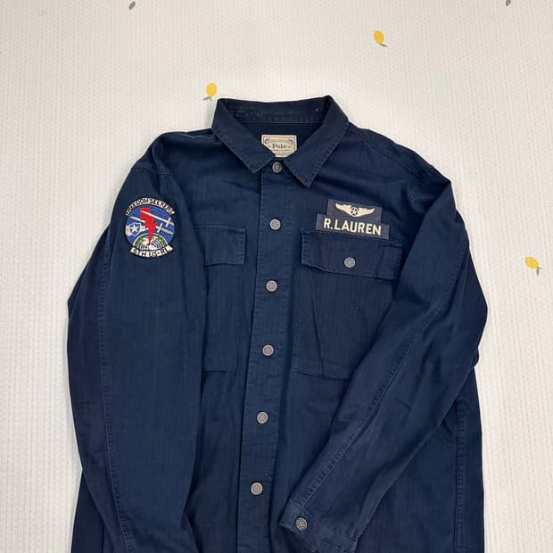 폴로 랄프로렌 밀리터리 패치 헤링본 셔츠 자켓 (L사이즈/네이비)