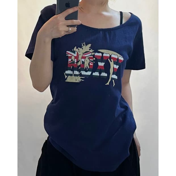 Vtg y2k 네이비 반팔 오프숄더
