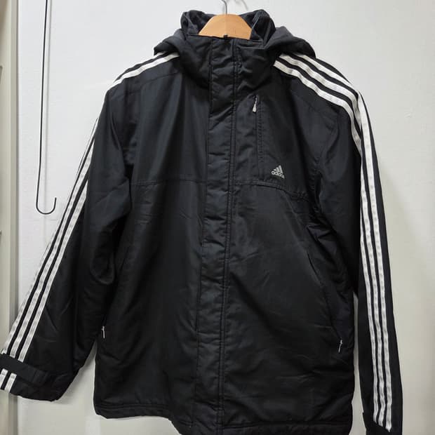 아디다스 삼선 후드 겨울용 바람막이 블랙 100