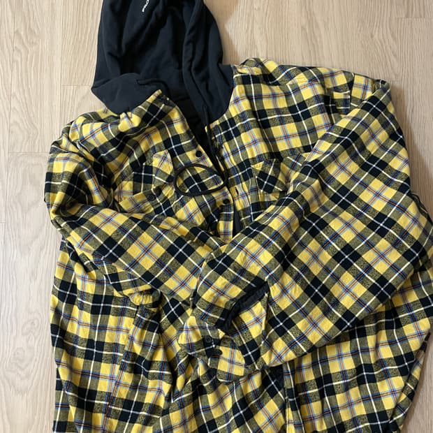 (2)프로젝트 G/R 리버시블 후디 체크 셔츠 블랙 옐로우