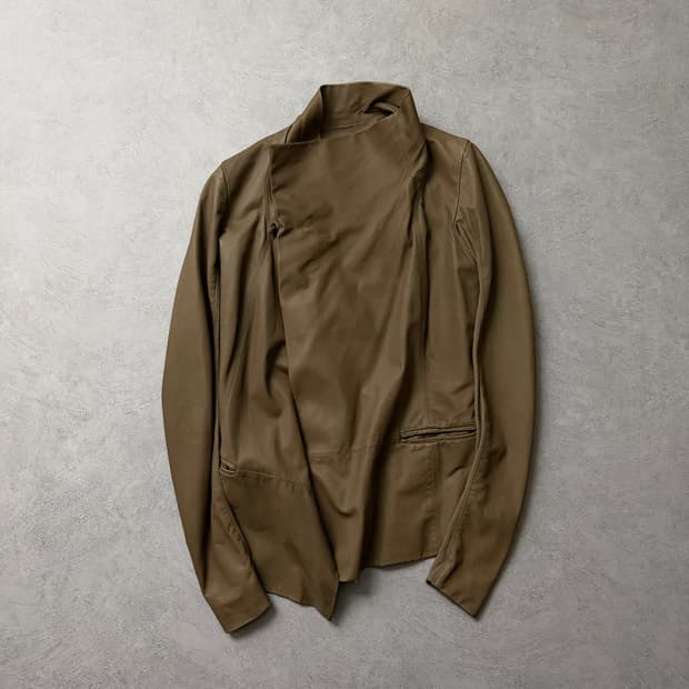 릭오웬스 비대칭 하이넥 램스킨 자켓