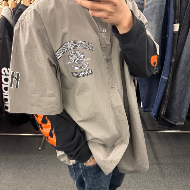 2XL)할리데이비슨 빈티지 프린팅 그레이 반팔셔츠