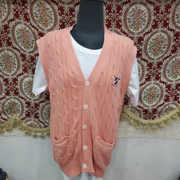 폴로 랄프로렌 90s 골프자수 꽈배기 코튼니트 조끼 일본판

