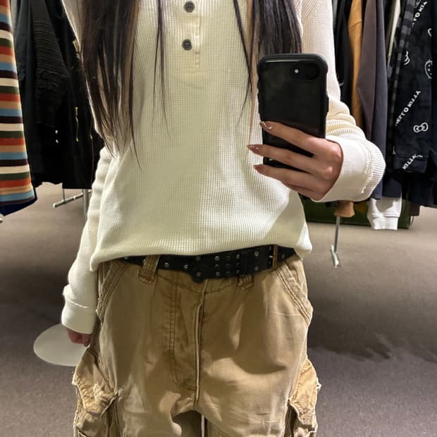 L)Hamnett 빈티지 여성 와플 롱슬리브(이염)