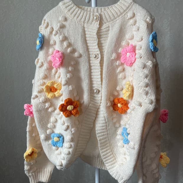 빈티지 플라워 니트 가디건 