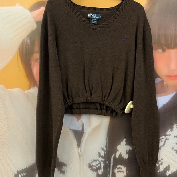 POLO 폴로 리메이크 브라운 크롭니트