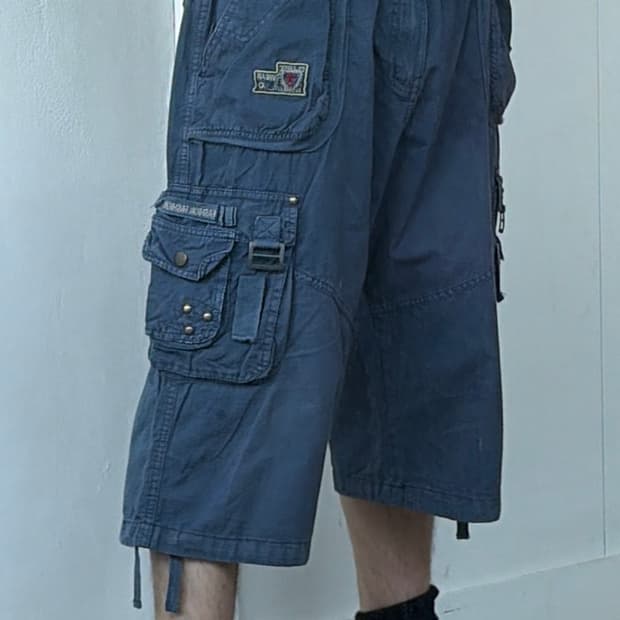 빈티지 멀티포켓 카고 쇼츠 XXL Navy